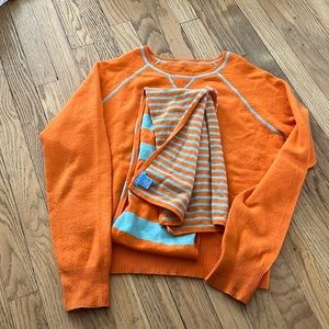 WHITE + WARREN set of 2 - striped scarf and sweater Womens M in orange/blue.